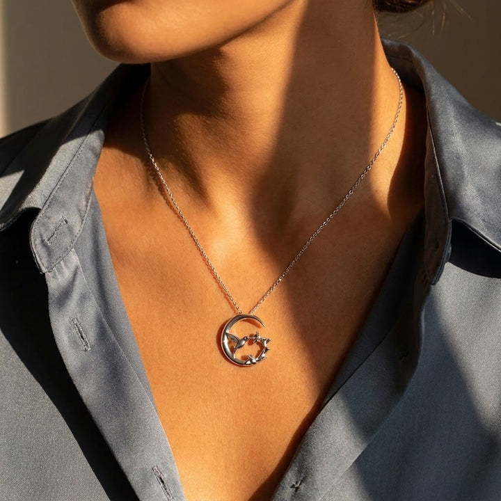 Silver Moonlit Hummingbird Necklace