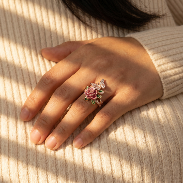 Rose &amp; Butterfly Ring - (ADJUSTABLE)