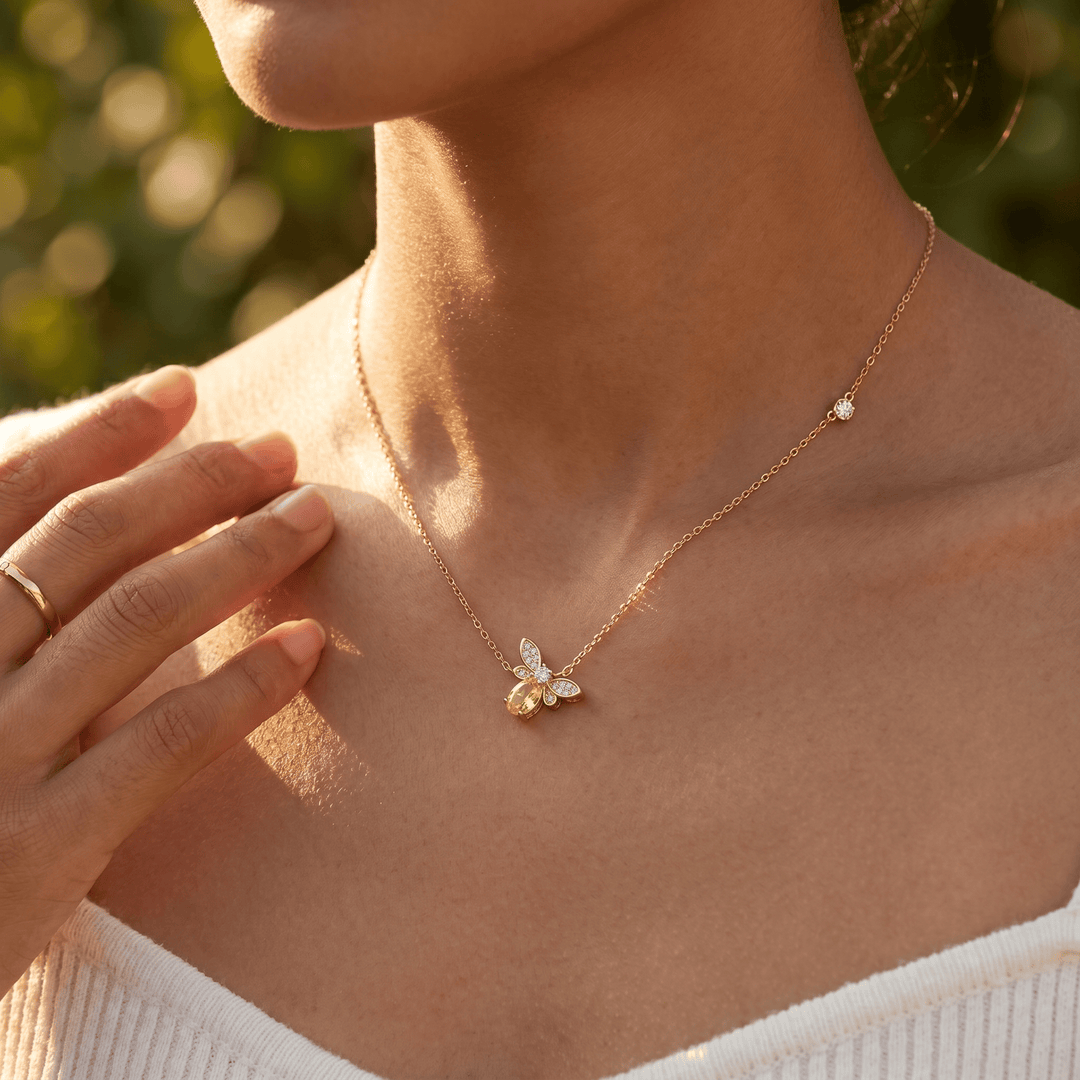 Yellow Crystal Bee Necklace