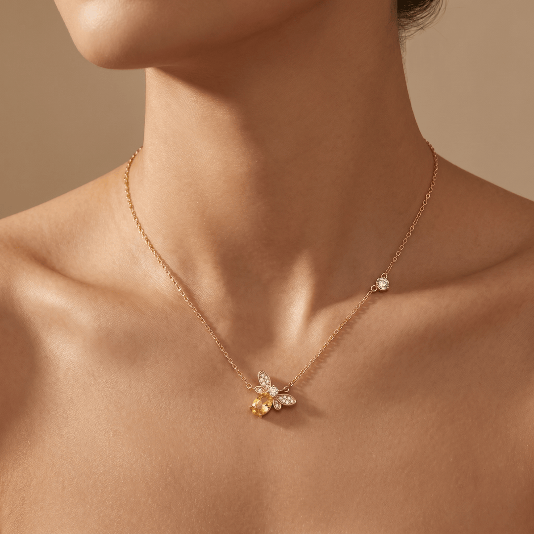Yellow Crystal Bee Necklace