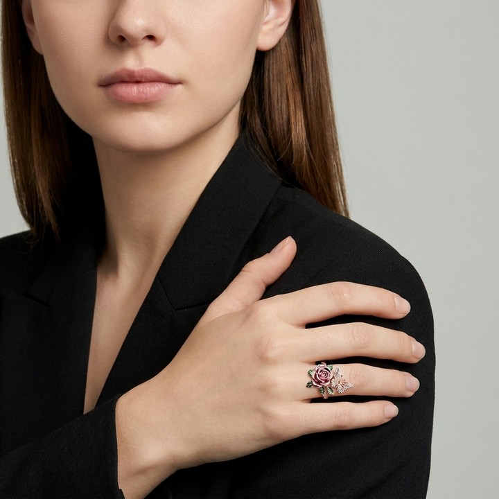 Rose &amp; Butterfly Ring - (ADJUSTABLE)