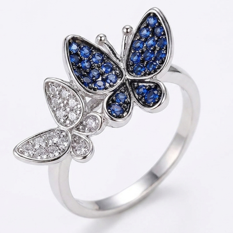 Midnight &amp; Frost Butterfly Ring