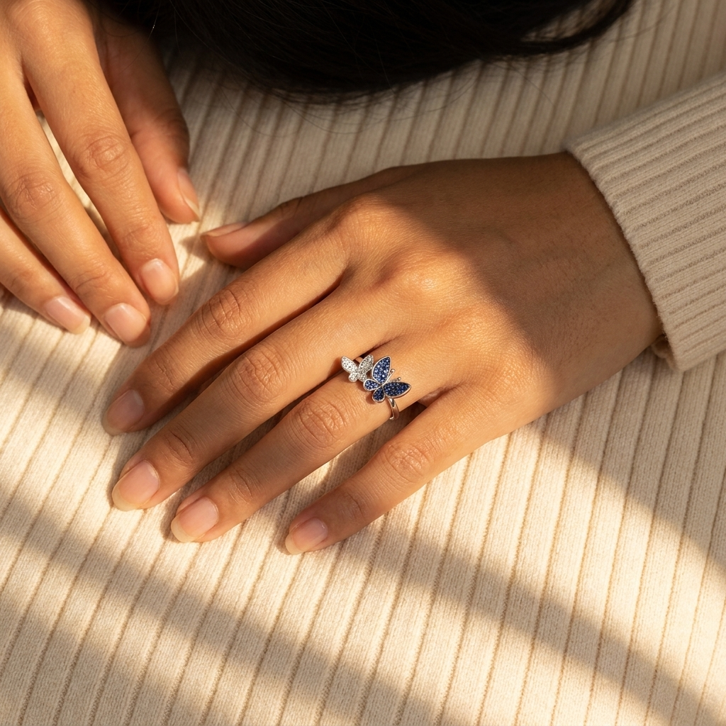 Midnight &amp; Frost Butterfly Ring