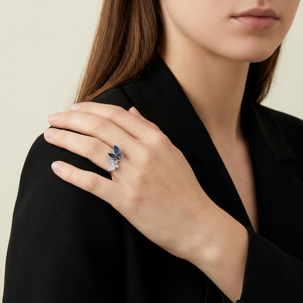 Midnight &amp; Frost Butterfly Ring