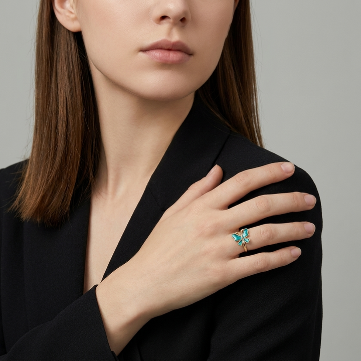 Jade &amp; Gold Butterfly Ring - (ADJUSTABLE)
