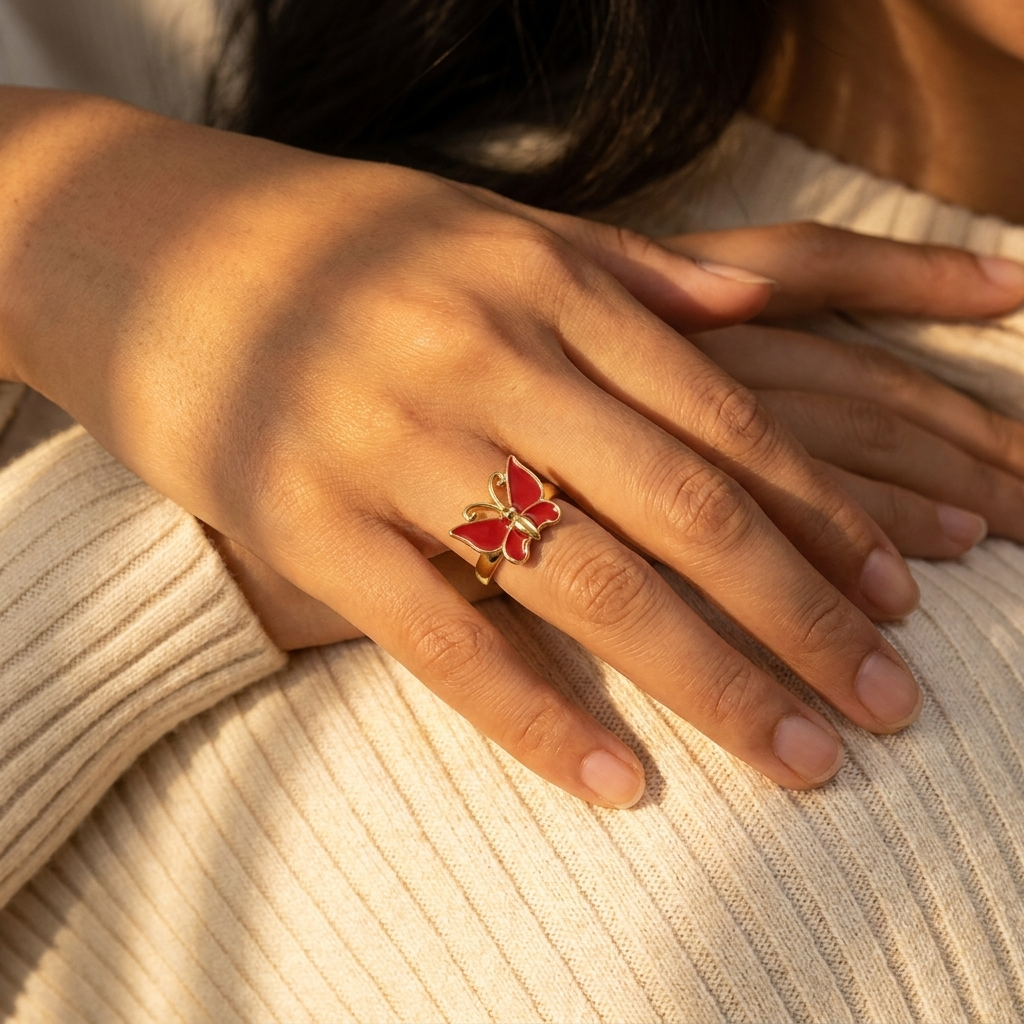Red &amp; Pink Bloom Butterfly Ring - (ADJUSTABLE)