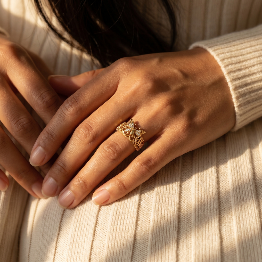 Golden Crown Butterfly Ring