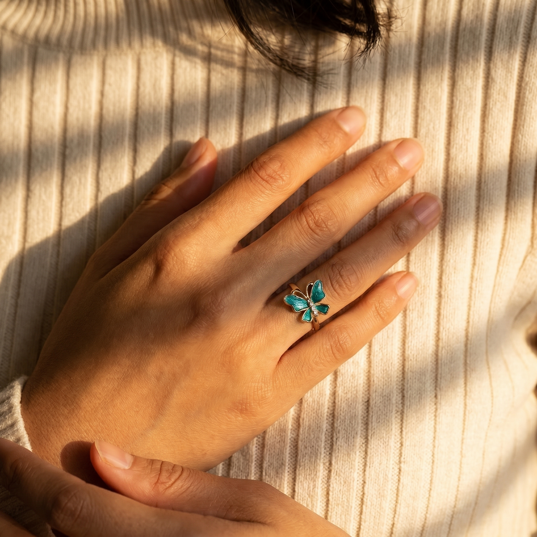 Jade &amp; Gold Butterfly Ring - (ADJUSTABLE)