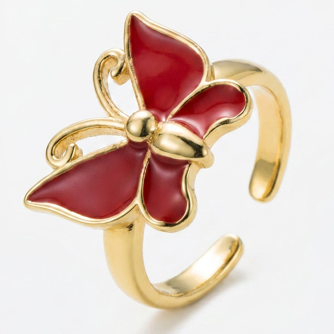 Red &amp; Pink Bloom Butterfly Ring - (ADJUSTABLE)