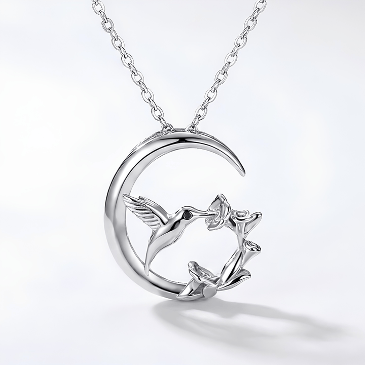 Silver Moonlit Hummingbird Necklace