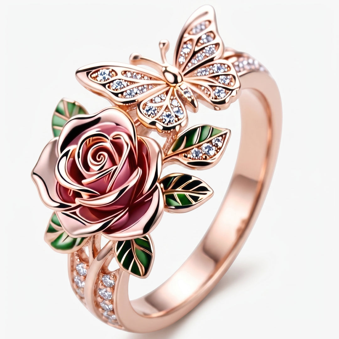 Rose &amp; Butterfly Ring - (ADJUSTABLE)
