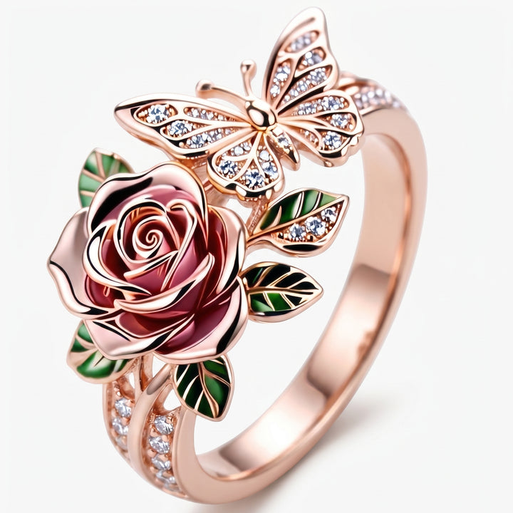 Rose &amp; Butterfly Ring - (ADJUSTABLE)